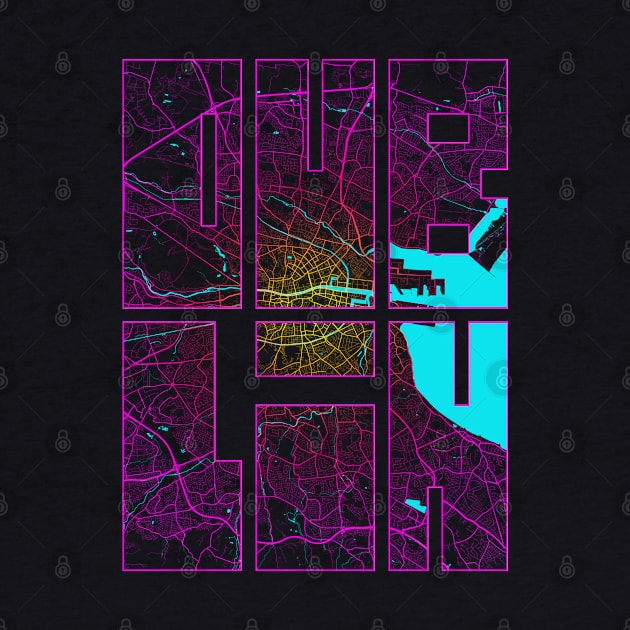 Dublin, Ireland City Map Typography - Neon by deMAP Studio